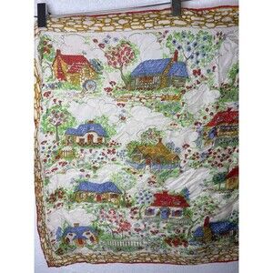 VTG Glenty Women's Scarves Silk Square Granny Cottage House Made In Japan  26x26